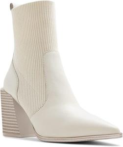 Женские ботильоны с массивным каблуком, заостренным носком, на носке с резинкой, вязаные носки, на слипоне Lvemas, Creamy White