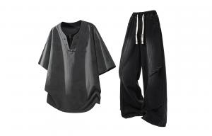 Повседневная спортивная одежда Unisex V-образный вырез Moderate X1617, серый tie-dye short-sleeved top+черный jeans