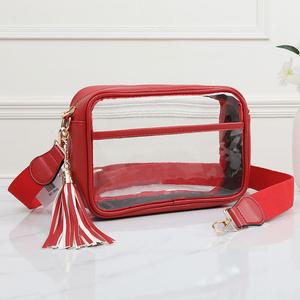 Искусственная кожа прозрачная прямоугольная сумка через плечо FASHNZFAB, Burgundy/Clear