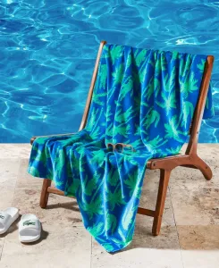 Хлопковое пляжное полотенце с принтом под крокодиловую кожу и пальмы, 91 x 183 см Lacoste, синий/зеленый