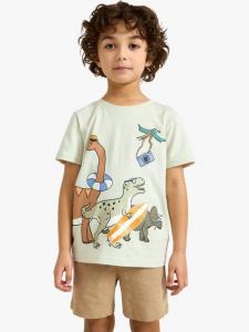 Детская футболка с коротким рукавом и принтом динозавра из хлопка Lindex, Light Dusty Green
