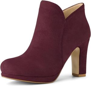 Женские ботильоны Allegra K с округлым носком и массивным каблуком, Burgunder