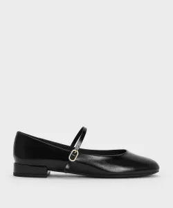 Туфли Мэри Джейн с закругленным носком Charles & Keith, цвет Black Patent