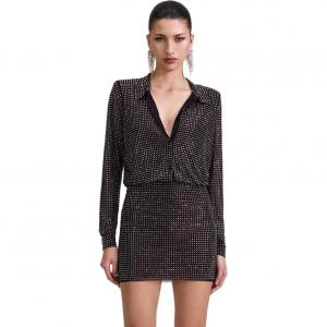 Self Portrait Длинное Платье с Длинными Рукавами Женское Классическое Черное