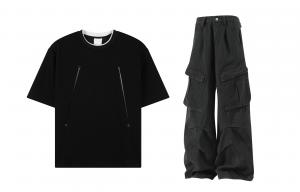 Повседневный спортивный свитер Unisex с круглой горловиной Moderate X1617, черный short-sleeved shirt+черный pants