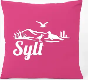 Подушка для дивана Huuraa, подарочная, 40x40 см, с пляжным мотивом Sylt, с хлопковым наполнителем цвета фуксии, сувенир Sylt Hellweg Druckerei