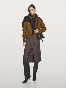 Юбка миди в клетку из 100% шерсти Massimo Dutti, коричневый