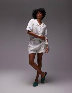 Короткие хлопковые шорты Coord с вышивкой, белые Topshop