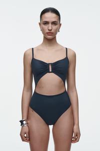 Цельный купальник с глубоким вырезом COS, темно-синий