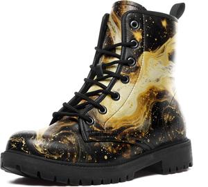 Женские модные боевые ботинки, мужские ботинки с узором звездного неба, модные водонепроницаемые ботильоны на шнуровке с солнцем, луной и звездами AWSOLE, Black/Orange/Beige