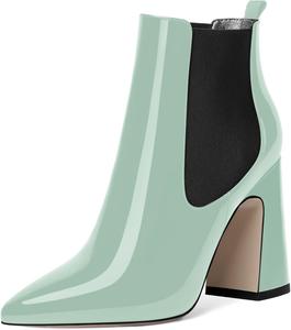 Женские ультралегкие уличные ботинки ROSERWISH с эластичной верхней частью, простые для путешествий, с заостренным носком, лакированные, на высоком каблуке-блоке, высотой до щиколотки, 4 дюйма