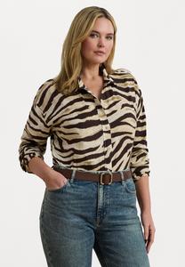 Блуза Lauren Ralph Lauren Woman RELAXED FIT ZEBRA-PRINT LINEN SHIRT, Cream/Brown/Off-White