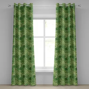 Шторы на люверсах ABAKUHAUS Green Leaf, экзотический узор с тропическими листьями Fresh Jungle Aloha Hawaii, декоративные двухпанельные шторы, 280 см x 245 см, цвет: яблочно-зеленый, папоротниковый. Abakuhaus