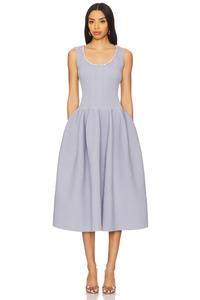 Вязаное рубчатое платье миди с диамантами Self-Portrait, blue