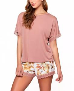 Женский комплект из 2 предметов, мягкая пижама, отделанная кружевом iCollection, розовый