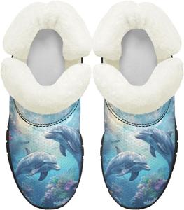 Ботинки на осень-зиму для девочек, большие и маленькие дети, противоскользящие зимние ботинки, с меховой подкладкой, на липучке, повседневные Pointodoor, Dolphin