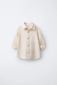 Рубашка с регулируемыми рукавами и текстурированной поверхностью Zara, экрю