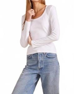 Белая блузка с округлым вырезом и длинными рукавами Bobi