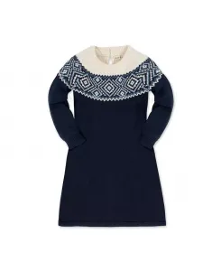 Органическое платье-свитер реглан для девочек в стиле Fair Isle Hope & Henry, синий