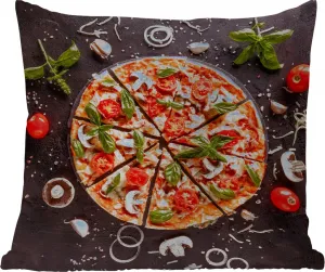 Подушка для улицы - Пицца - Овощи - Травы - Кухня - Промышленная - 45x45 см - Устойчива к погодным условиям - Подушка для отдыха - Фотоподушка - Декоративная подушка MuchoWow