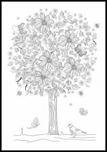 Раскраска в виде плаката для детей и других, с красивой графикой, цветущее дерево, формат 50х70 см. Inna marka