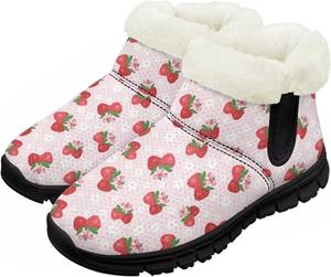 Детские зимние ботинки для мальчиков и девочек, теплые зимние ботинки с нескользящей подошвой, уличные ботильоны для маленьких детей Suhoaziia, Strawberry Floral Print