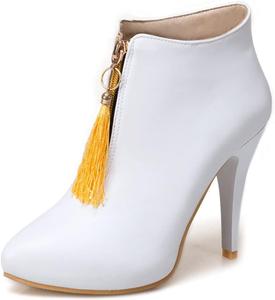 Женские модные ботильоны с кисточками, туфли-лодочки на высоком каблуке, заостренный носок, на молнии, элегантные короткие ботинки JOEUSTY, White-Velvet Lined