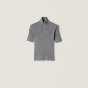 Хлопковый свитер на молнии до середины MIU MIU, серый