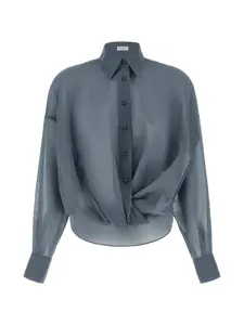 Рубашка из тафты с отделкой Monili Brunello Cucinelli, синий