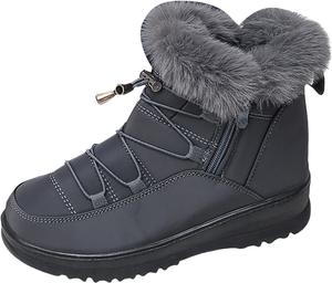 Зимние теплые меховые ботинки для женщин, противоскользящие с эластичной шнуровкой, платформенные ботильоны, водонепроницаемые для прогулок и походов Kldyj, Grey