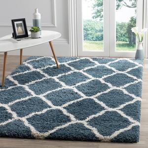 Ковер SAFAVIEH, 46 x 138 см, Hudson Shag Collection, Slate Blue & Ivory, Moroccan Trellis Design, не линяет и прост в уходе, идеален для помещений с высокой проходимостью в гостиной, спальне (SGH283L)