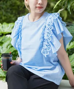 Блузка с кружевными оборками на рукавах Coen, цвет Lt.Blue