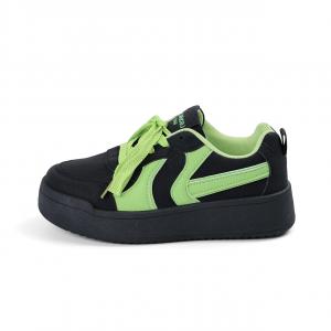 HUANQIU Женские противоскользящие и износостойкие низкие скейтерские кроссовки с верхом из черно-зеленой кожи, цвет Black Green Leather Upper