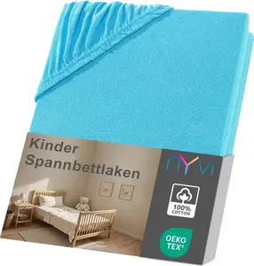 Детская простыня на резинке Junior 70 x 140 см, бирюзового цвета, для детских матрасов высотой до 12 см - мягкая и плотная, эластичная по всему периметру, не требует глажки NYVI