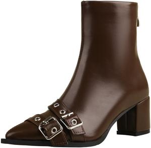 Ботильоны DINTAHA с пряжкой, заостренный носок, массивный каблук, Brown