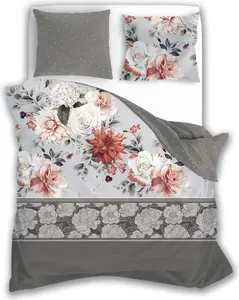 Постельное белье, хлопковый сатин, высшего качества, Чистый Сатин 200x220 007 Серый, крупные цветы FARO