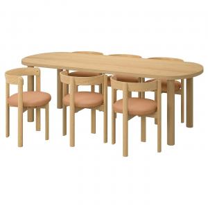 Стол и 6 стульев STOCKHOLM 2025/STOCKHOLM 2025 IKEA, 230x90 см, цвет oak veneer/oak leather