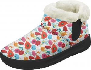 Женские зимние ботинки на низком каблуке, водонепроницаемые, легкие, теплые, с плюшевой отделкой, противоскользящие модные ботинки, размеры 36-44 Quxjehoe, Colorful Flowers