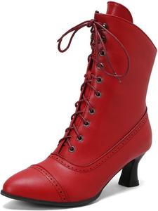 Женские винтажные викторианские ботинки, модные свадебные ботильоны на каблуке-«китен», средние голени, ботильоны на шнуровке, ботинки «вингтип», ведьмовские ботильоны с боковой молнией Lglmqxtm, Red