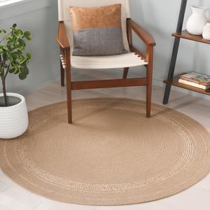 Ковер SAFAVIEH, 153 x 153 см,  Braided Collection, круглый, Natural & Beige, ручной работы из джута, идеально для гостиной, столовой, спальни (BRA803B)