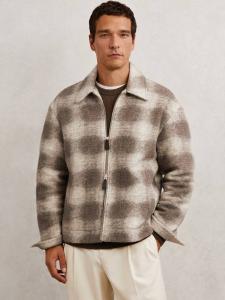 Соро Sorento из шерстяной смеси с молнией и клетчатым узором Reiss, Ecru/Brown