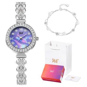 361° Часы женские с кварцевым механизмом на металлическом ремешке и разноцветным циферблатом