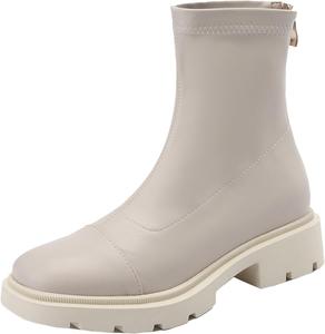 Женские ретро короткие ботинки с круглым носком, удобные низкие каблуки, молния, ботинки до щиколотки для повседневной носки XIEPP, Beige