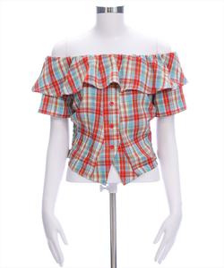 Блузка в клетку с короткими рукавами и открытыми плечами