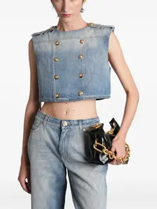 Стеганый топ на пуговицах Balmain, синий