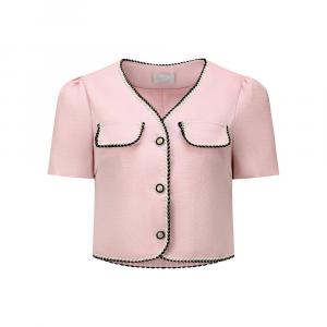 Женский твидовый пиджак контрастного цвета на пуговицах с коротким рукавом для работы в офисе Hombety, розовый