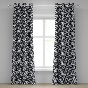 Штора на люверсах ABAKUHAUS "Цветочный сад", винтажный силуэт цветущего растения, цветочный корсаж, декоративная, двухпанельная, 280 см x 175 см, цвет: черный, белый, тускло-серый Abakuhaus