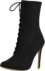 Женские ботильоны Maiyang с закрытым носком и шнуровкой, элегантные с высоким тонким каблуком, для вечеринок, событий, повседневной носки и шопинга, размер 4-16 US, Black