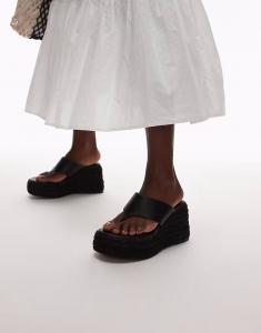 Черные босоножки-эспадрильи на танкетке Topshop Heidi