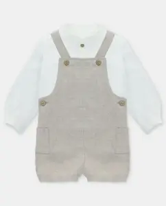 Комплект для малыша футболка цвета сырого хлопка и комбинезон на бретелях из хлопка цвета камня Martín Aranda